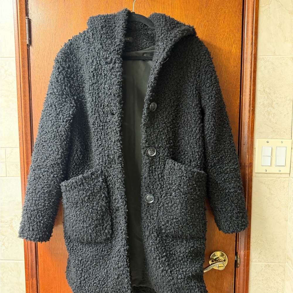 Halogen Black Sherpa Hooded Coat, size XS